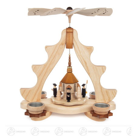 Pyramide mit Seiffener Kirche und Kurrende klein, für Teelichte