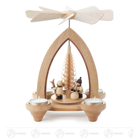 Pyramide mit Weihnachtsmann und Winterkindern, für Teelichte