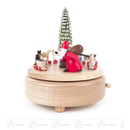 Spieldose mit Weihnachtsmann, Eisenbahn und Tieren, Figuren farbig Melodie: O Tannenbaum