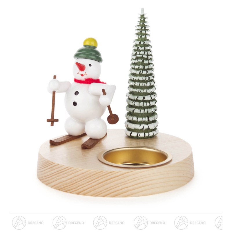 Teelichthalter Schneemann Skifahrer