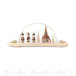 Schwibbogen mit Seiffener Kirche und Kurrende natur, für Kerzen d14mm