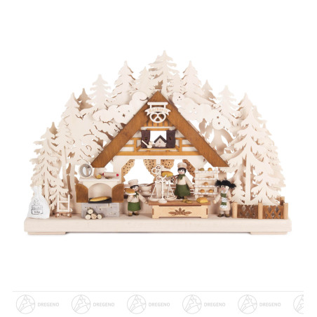 Schwibbogen Bäckerei klein, NEU indirekt elektrisch beleuchtet