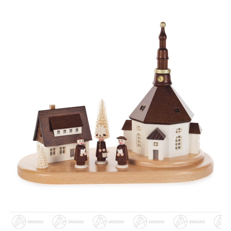 Seiffener Dorf und Kurrende auf Sockel, elektr. Innenbeleuchtung