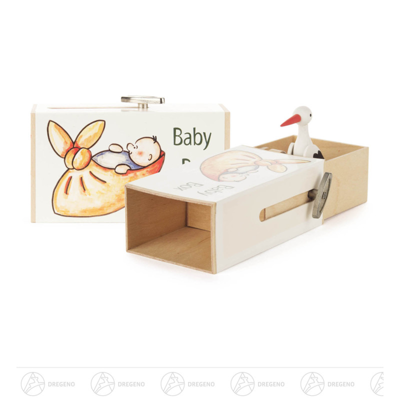 Schiebebox Baby-Box mit Storch Melodie: Wiegenlied