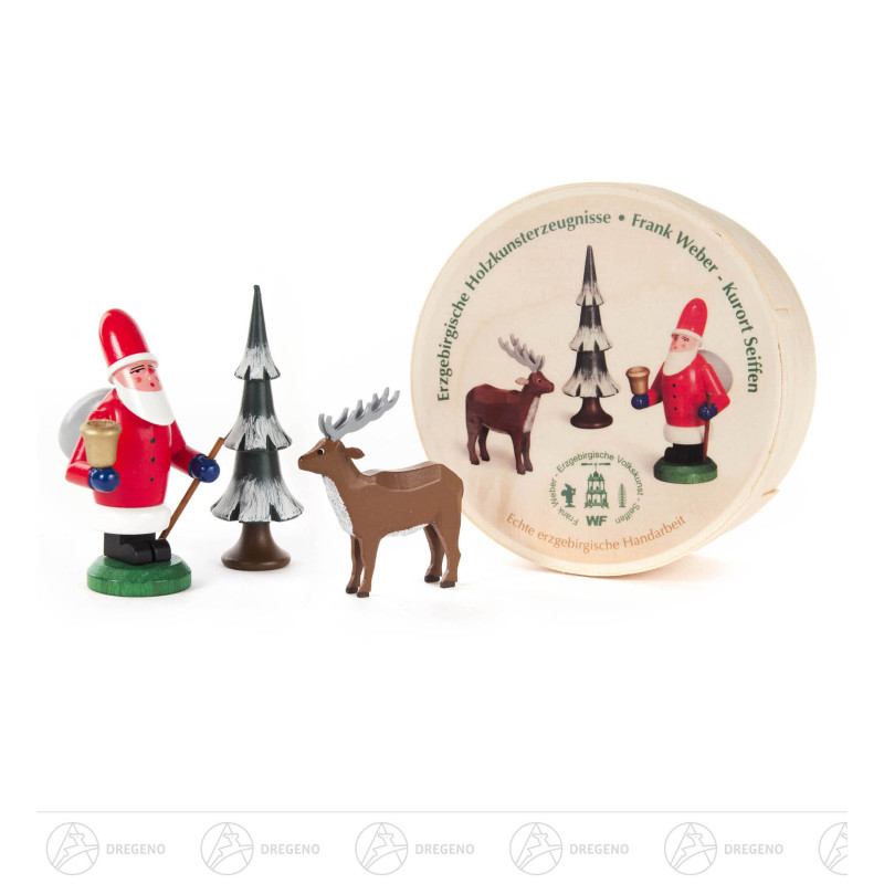 Weihnachtsmann, Baum und Hirsch in der Spandose