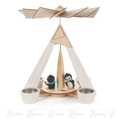 Pyramide mit Pinguinen weiß, für Teelichte