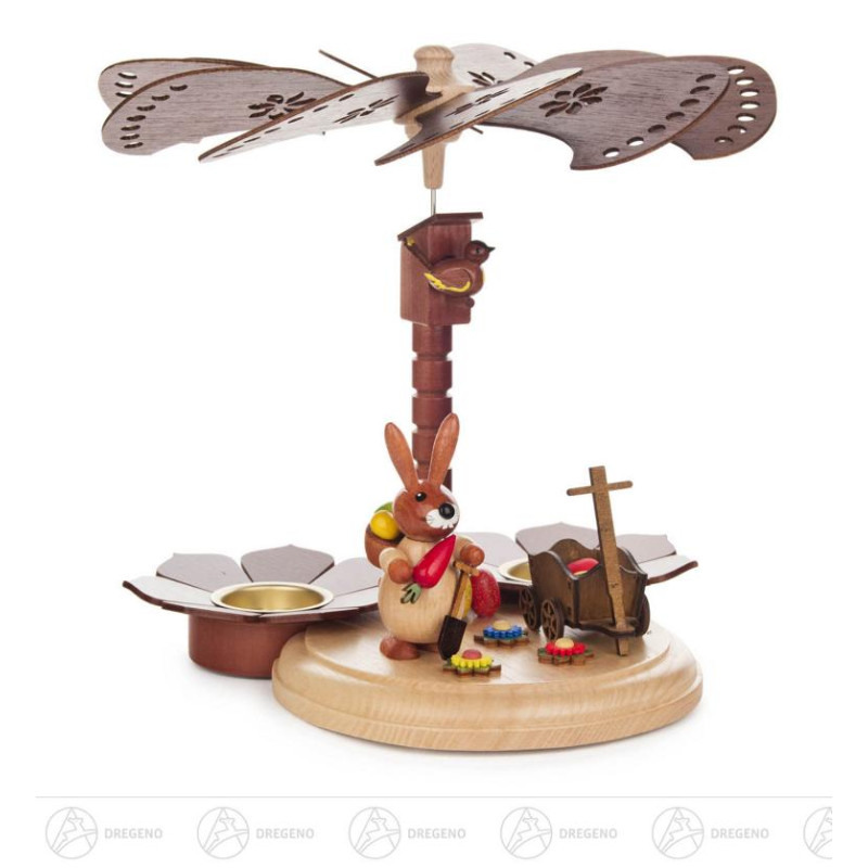Osterpyramide mit Hase und Handwagen natur für Teelichte