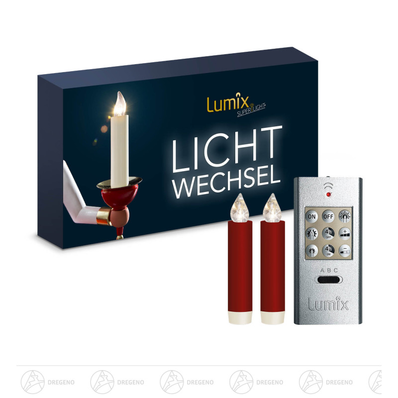 LUMIX CLASSIC MINI S -superlight- rot, Basis-Set, 2 Kerzen, 1 Fernbedienung, 2 Batterien