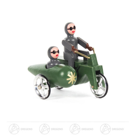 Miniatur Motorrad grün mit Seitenwagen