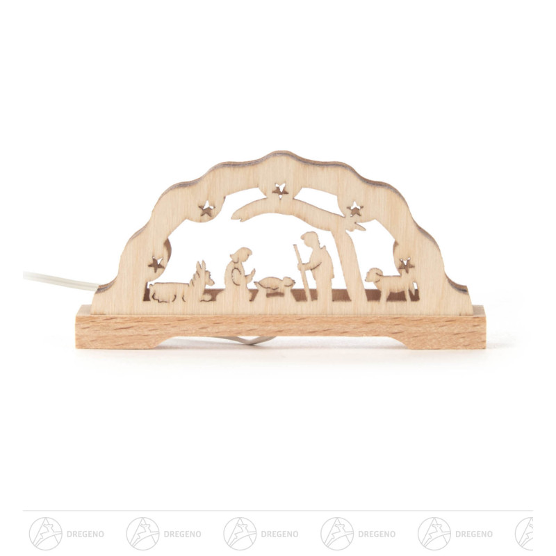 Mini-Schwibbogen 7x3cm mit Christi Geburt und LED Beleuchtung 12V