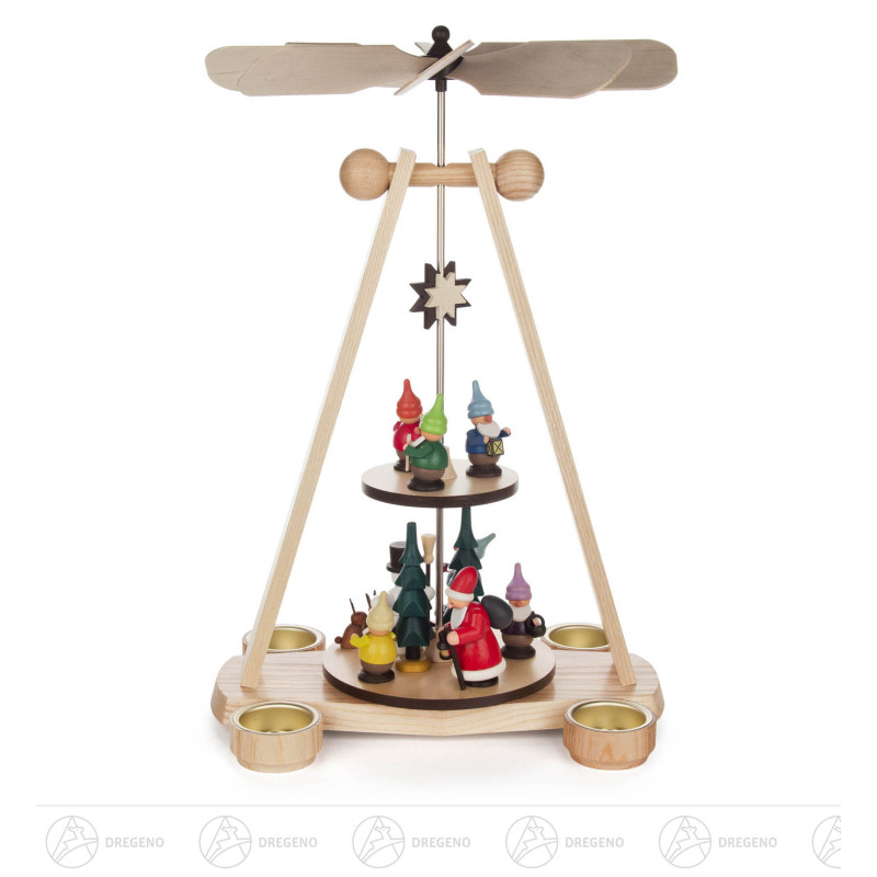 Pyramide mit Zwergen 2-stöckig für Teelichte