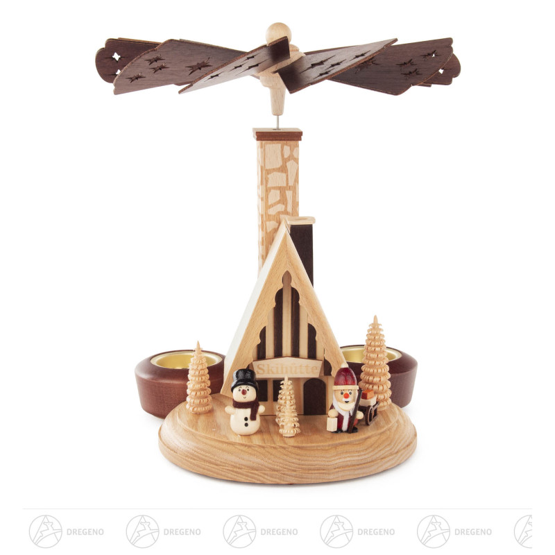 Räucherpyramide für Teelicht mit Weihnachtsmann und Schneemann