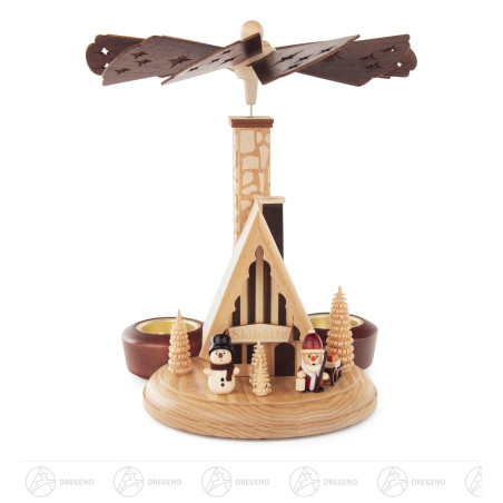 Räucherpyramide für Teelicht mit Weihnachtsmann und Schneemann