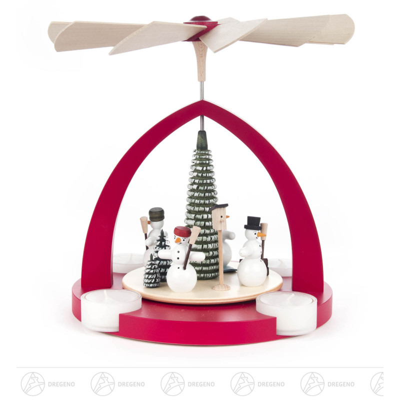 Pyramide mit Schneemännern, rot, für Teelichte