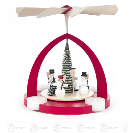 Pyramide mit Schneemännern, rot, für Teelichte