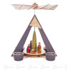 Pyramide mit Christi Geburt, grau mit farbig lasierten Figuren, für Teelichte