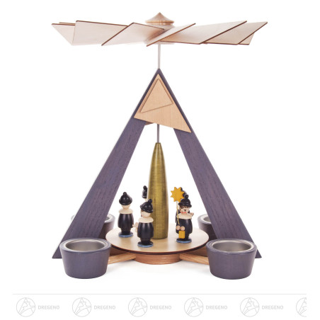 Pyramide mit Kurrende, grau mit farbigen Figuren, für Teelichte