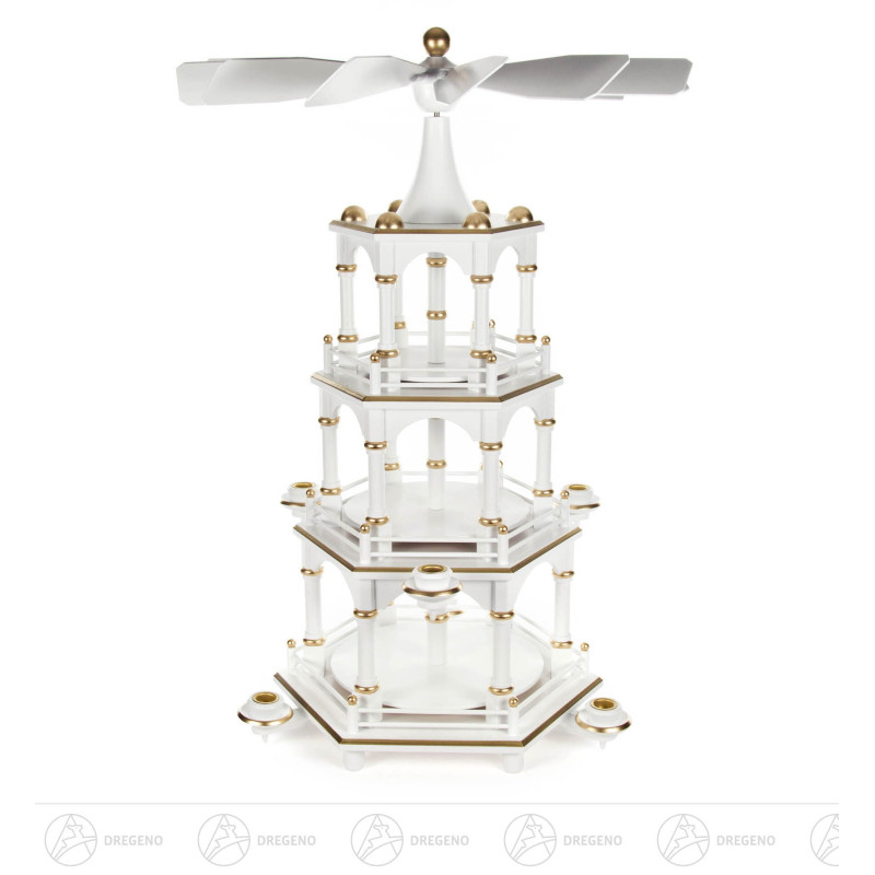 Pyramide unbestückt weiß, 3-stöckig, für Kerzen d14mm