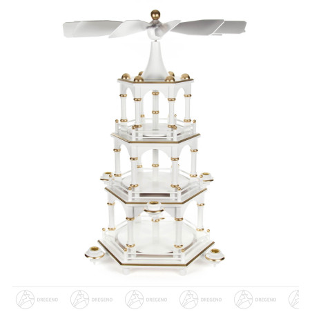 Pyramide unbestückt weiß, 3-stöckig, für Kerzen d14mm