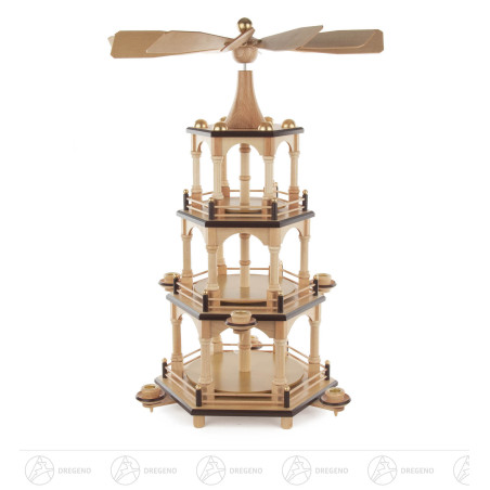 Pyramide unbestückt natur, 3-stöckig für Kerzen d14mm