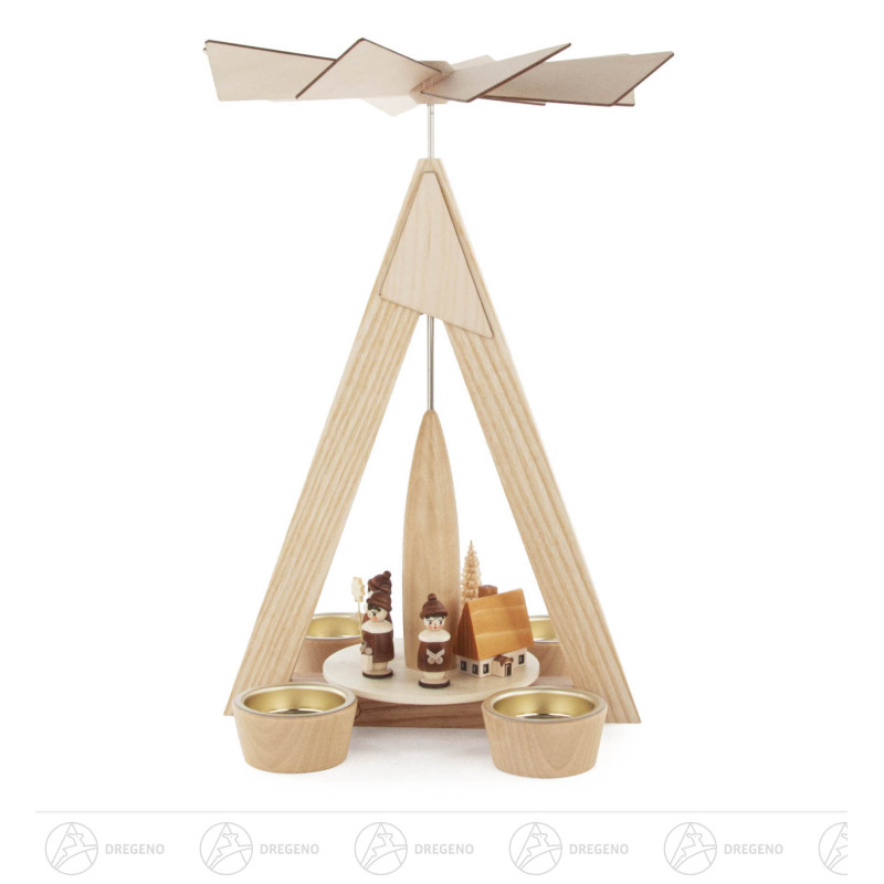 Pyramide Dorf Seiffen und Kurrende natur für Teelichte