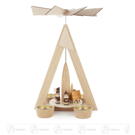 Pyramide Dorf Seiffen und Kurrende natur für Teelichte