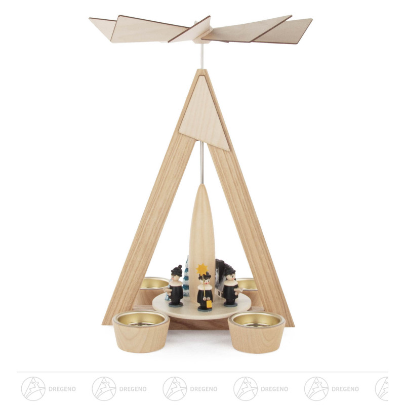 Pyramide Winterdorf Seiffen mit Kurrende natur für Teelichte