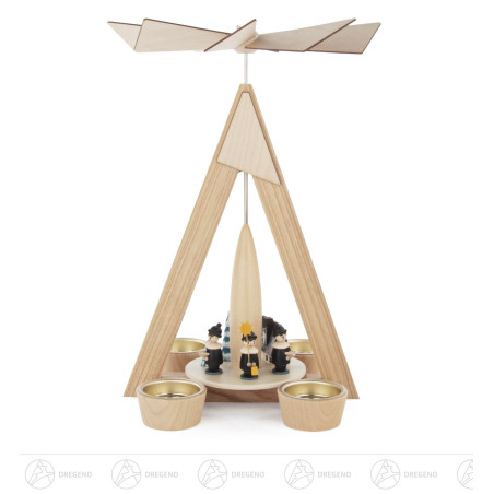Pyramide Winterdorf Seiffen mit Kurrende natur für Teelichte