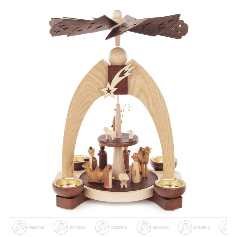 Pyramide mit Christi Geburt 2-stöckig natur für Teelichte