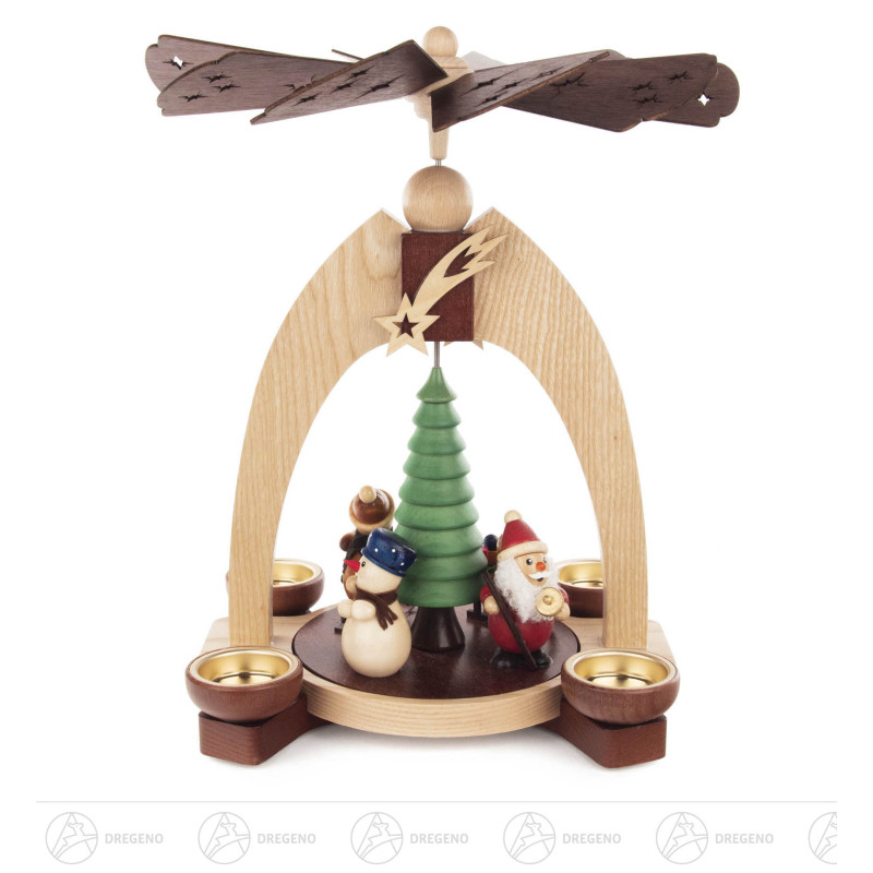 Pyramide Weihnachtsmann und Schneemann farbig für Teelichte
