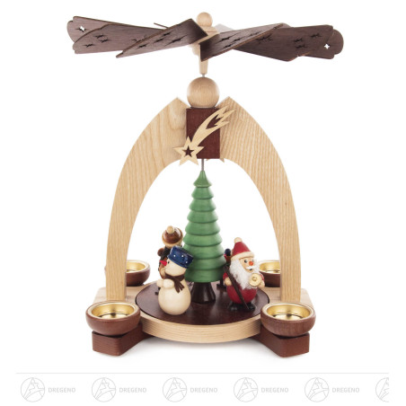 Pyramide Weihnachtsmann und Schneemann farbig für Teelichte
