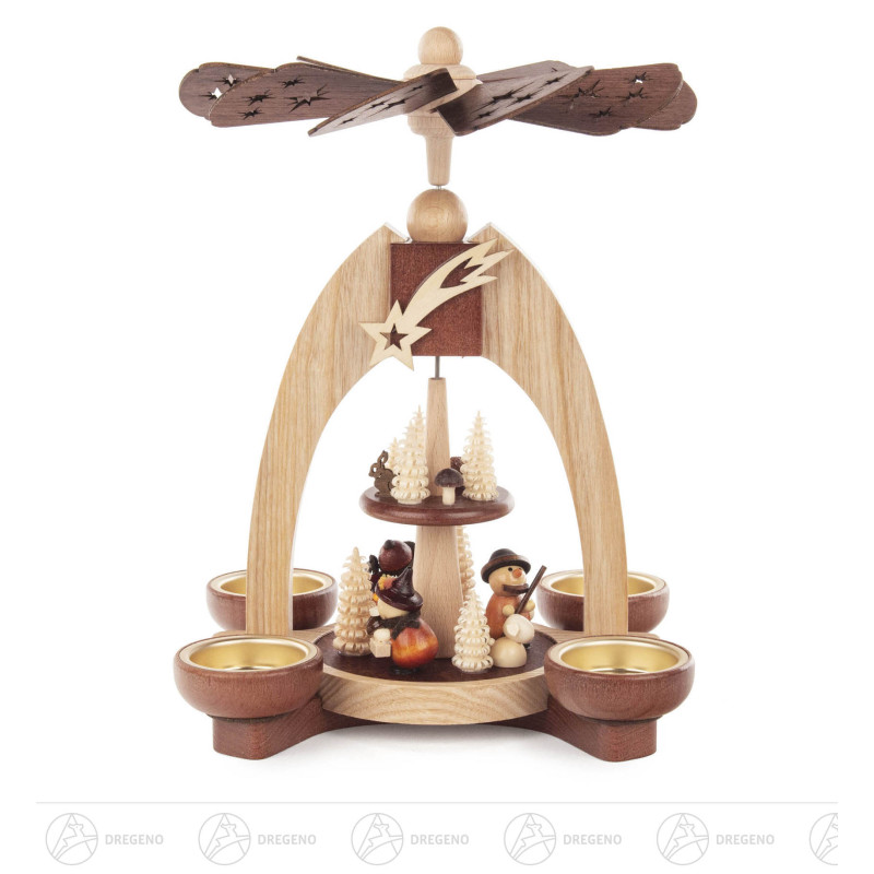 Pyramide mit Waldfiguren 2-stöckig natur für Teelichte