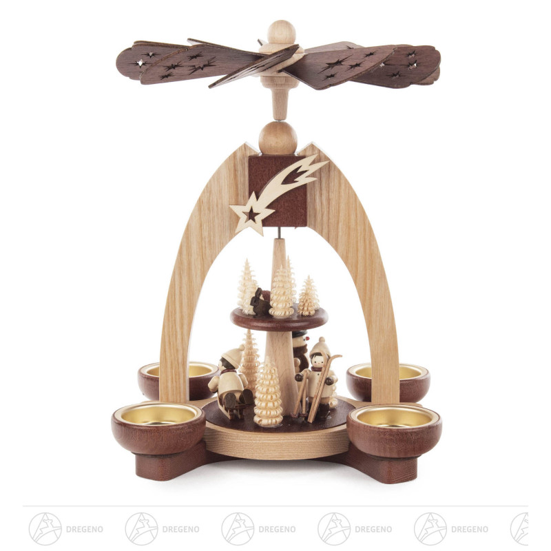 Pyramide mit Winterkindern 2-stöckig natur für Teelichte