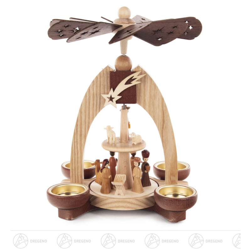 Pyramide mit Christi Geburt 2-stöckig natur für Teelichte