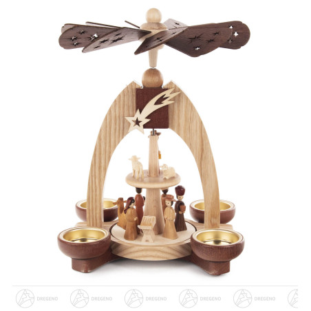 Pyramide mit Christi Geburt 2-stöckig natur für Teelichte