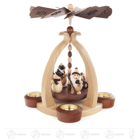 Pyramide Weihnachtsmann und Schneemann natur für Teelichte