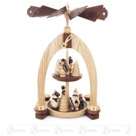 Pyramide 2-stöckig Weihnachtsmann & Co. natur für Teelichte