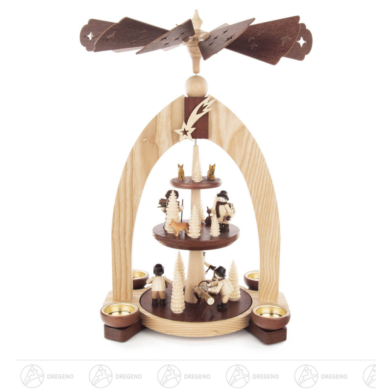 Pyramide Waldleute 3-stöckig natur für Teelichte