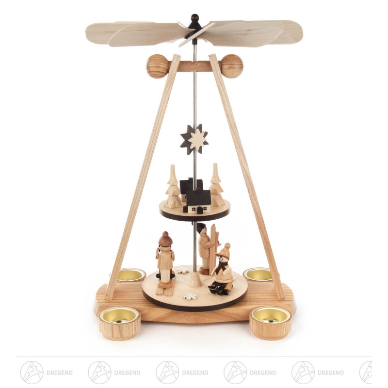 Pyramide Winterzeit natur, 2-stöckig für Teelichte