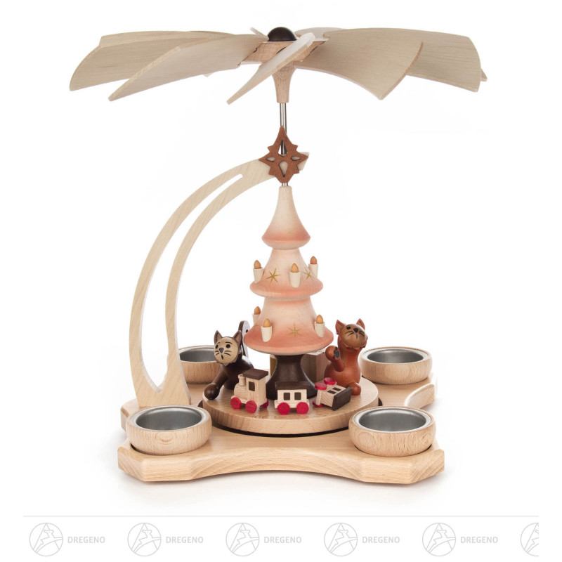 Pyramide spielende Katzen natur für Teelichte