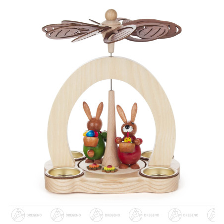 Pyramide natur mit 2 Hasen grün/rot für Teelichte