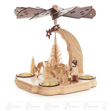 Pyramide Waldmotiv Förster und Rehe natur für Teelichte -exklusiv-