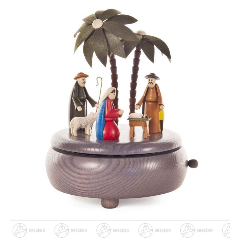 Spieldose mit Christi Geburt, grau Melodie: Stille Nacht