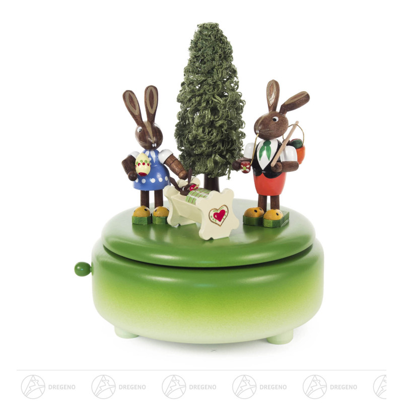 Spieldose mit 2 Osterhasen und Wiege Melodie: Blumenwalzer