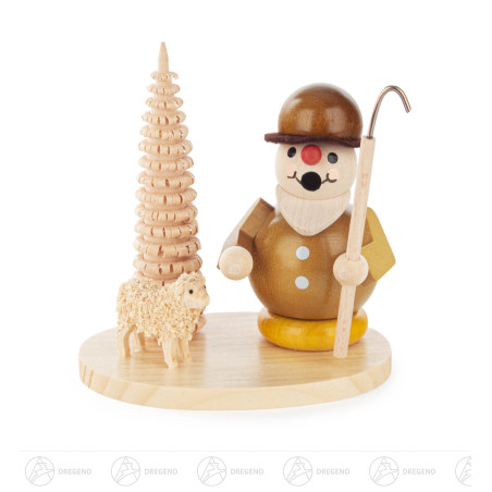 Mini-Räuchermann Schäfer mit Schaf auf Sockel