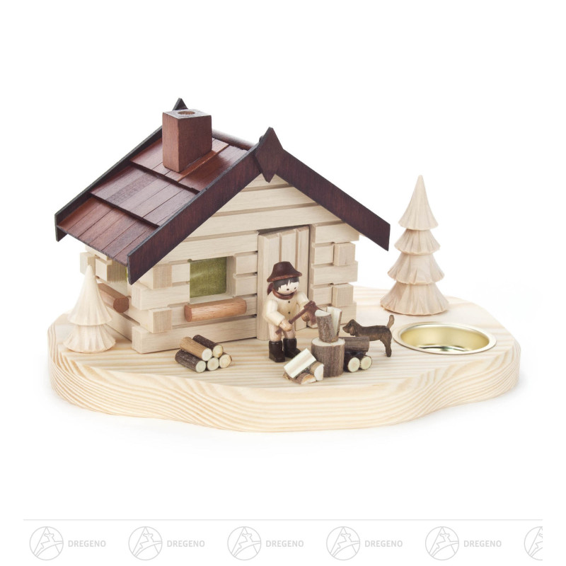 Räucherhaus mit Holzhacker, für Teelicht