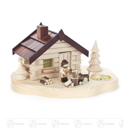 Räucherhaus mit Holzhacker, für Teelicht