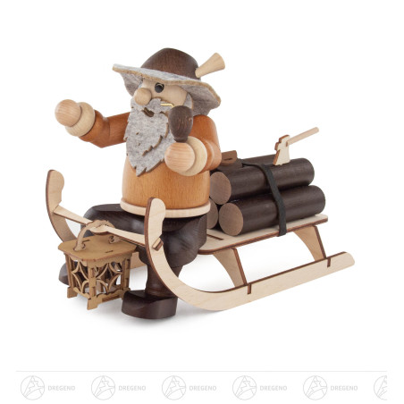 Räuchermann Holzfäller auf Schlitten