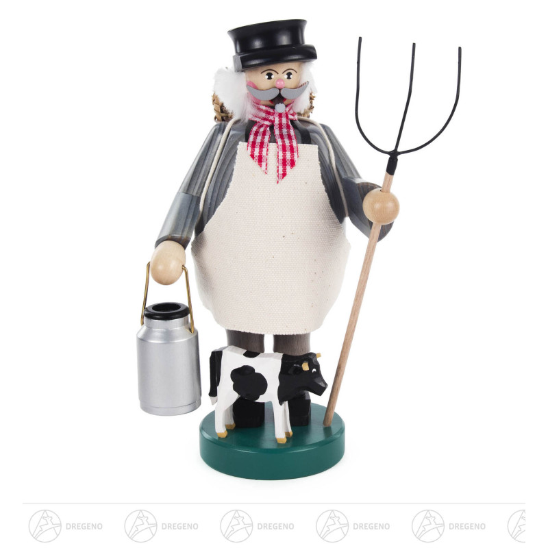 Räuchermann Bauer mit Kuh und Mistgabel 21cm