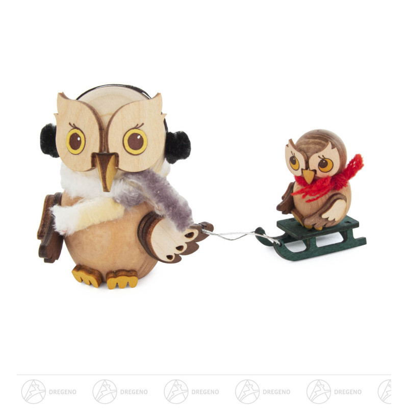 Mini-Eule Schlittenfahrt mit Kind 7cm